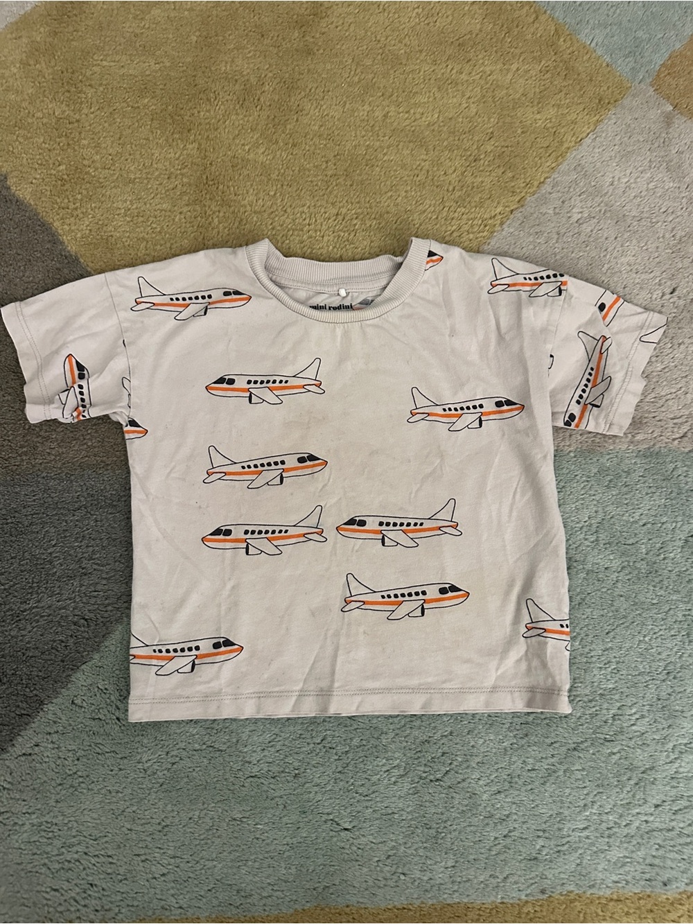 Mini Rodini Kids Airplane Print White & Orange Short-Sleeve Tee